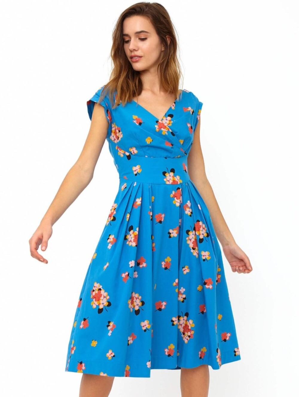 Emily And Fin Florence Blue Floral Fit-and-Flare Dress Size 16UK